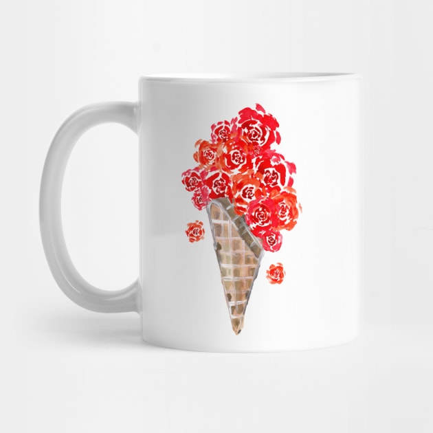 Red Roses Ice Cream Cone Waffle by ZeichenbloQ